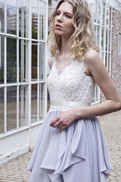 Lace Top Chiffon A-line Wedding Dresses, Long Wedding Dresses, Simple Wedding Dresses