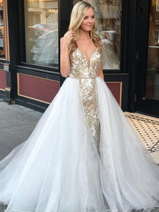 Lovely Champgne Lae Tulle Prom Dresses, Wedding Dresses, Popular Wedding Dresses, Bridal Gown