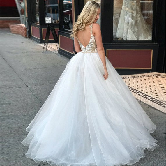 Lovely Champgne Lae Tulle Prom Dresses, Wedding Dresses, Popular Wedding Dresses, Bridal Gown