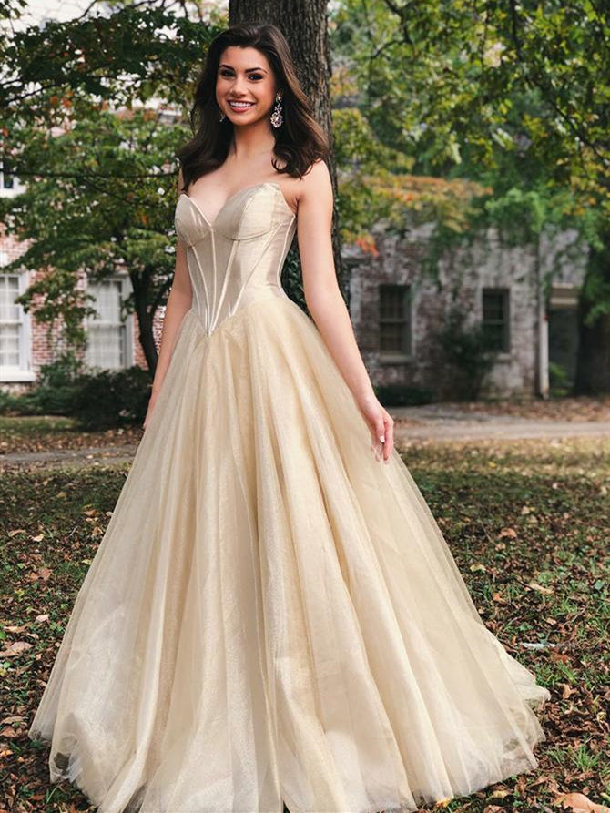 Sweetheart Long A-line Organza Prom Dresses, Long Prom Dresses, 2020 Prom Dresses