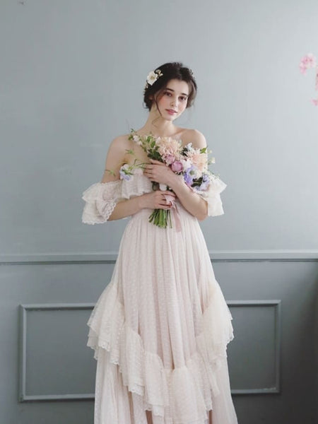 Off the Shoulder Polka Dots Lace Wedding Dresses, Boho Wedding Dresses, Newest Wedding Dresses