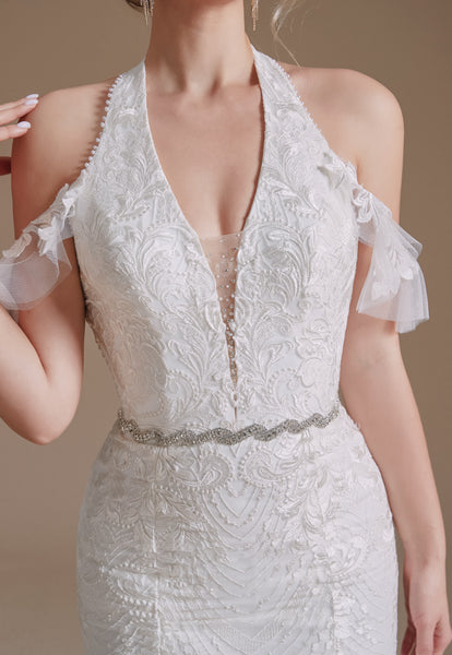 Halter Lace Beaded Wedding Dresses, Mermaid Wedding Dresses, Bridal Gown, Newest Wedding Dresses