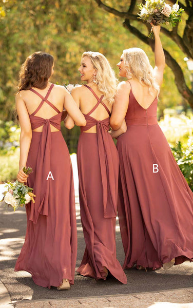 Mismatched Long Bridesmaid Dresses, Satin Top Chiffon Bridesmaid Dresses, Affordable 2022 Bridesmaid Dresses