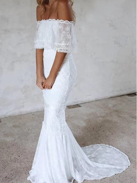 Popular Off The Shoulder Wedding Dresses, Lace 2020 Mermaid Wedding Dresses