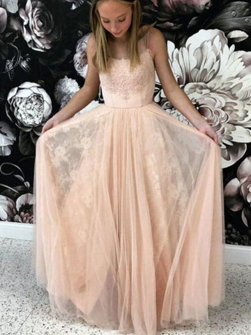 Straps Lace Tulle Long Prom Dresses, Affordable Elegant Lace Prom Dresses Long