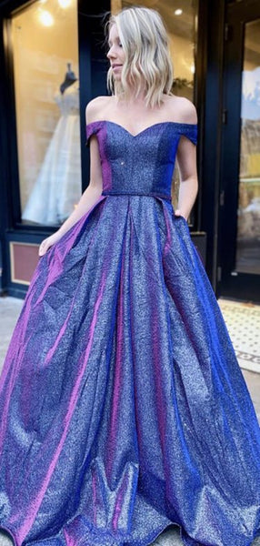 Off The Shoulder Sparkly Long Prom Dresses, Affordable 2020 Newest Prom Dresses