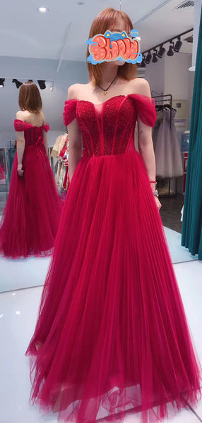 Off The Shoulder Tulle Long Prom Dresses, Newest 2020 Prom Dresses Long