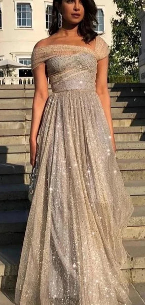 Newest Long Prom Dresses, A-line Sequins Prom Dresses, 2020 Prom Dresses