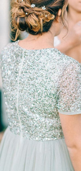 Sequins Popular Long Bridesmaid Dresses, 2020 V-neck Bridesmaid Dresses