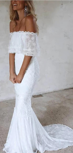 Popular Off The Shoulder Wedding Dresses, Lace 2020 Mermaid Wedding Dresses