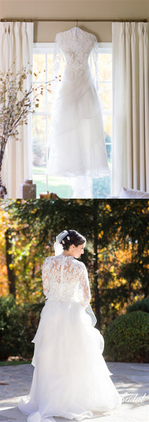 2 Pieces Lace Top Ruffled Organza Wedding Dresses, Bridal Gown