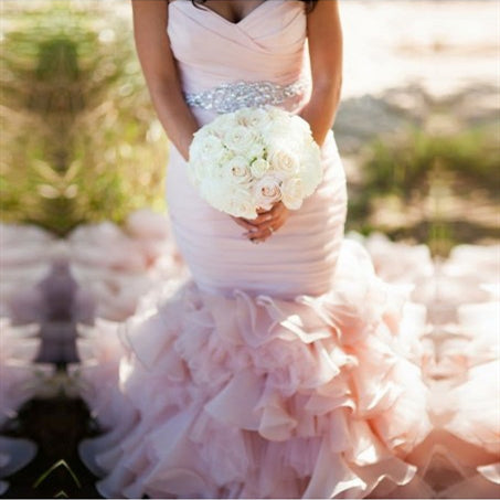 Sweetheart Long Mermaid Blush Pink Wedding Dresses, Organza Wedding Dresses, Lace Up Wedding Dresses