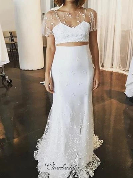 Cap Sleeves Popular Long Wedding Dresses, Newest Appliques Wedding Dresses