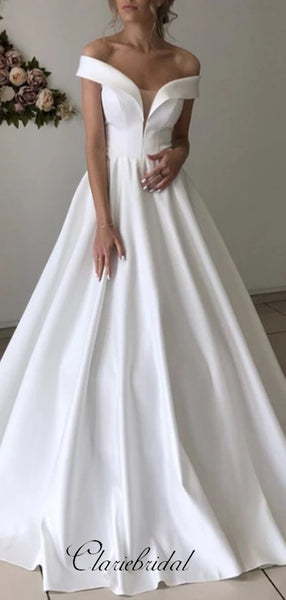 Simple Off Shoulder Wedding Dresses, Cheap A-line Wedding Dresses