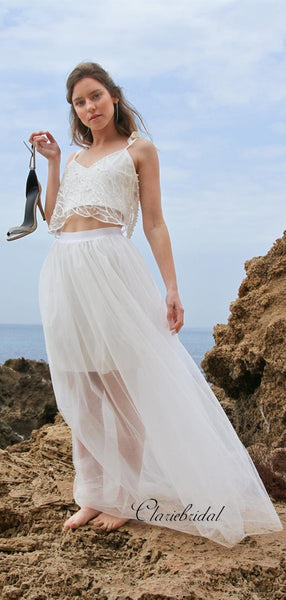 Two Pieces Wedding Dresses, Spaghetti Straps Beaded 2020 Wedding Dresses