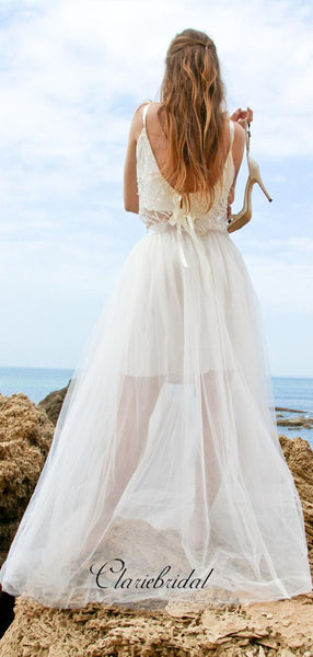 Two Pieces Wedding Dresses, Spaghetti Straps Beaded 2020 Wedding Dresses