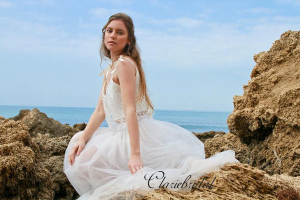 Two Pieces Wedding Dresses, Spaghetti Straps Beaded 2020 Wedding Dresses