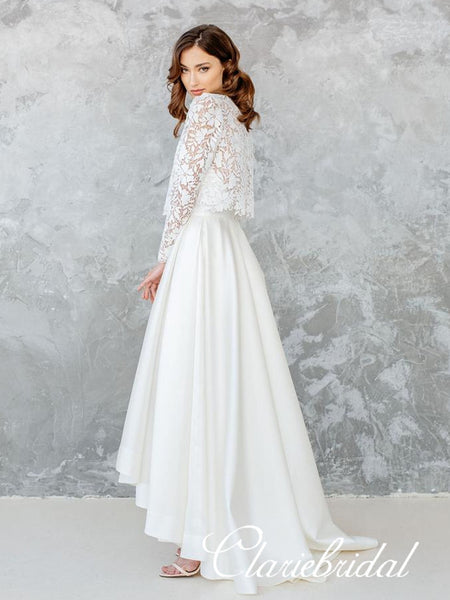 Simple Elegant Lace Jacket A-line Satin Wedding Dresses