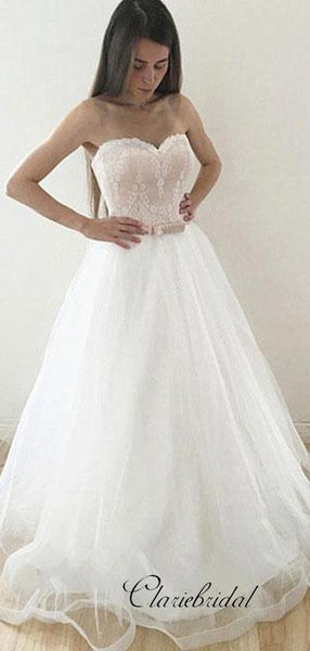 Strapless Sweetheart Wedding Dresses, Tulle Lace Wedding Dresses, A-line Bridal Gowns