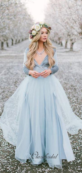 Long Sleeves V-neck Wedding Dresses, A-line Wedding Dresses