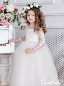 Long Sleeves Lace Tulle Flower Girl Dresses