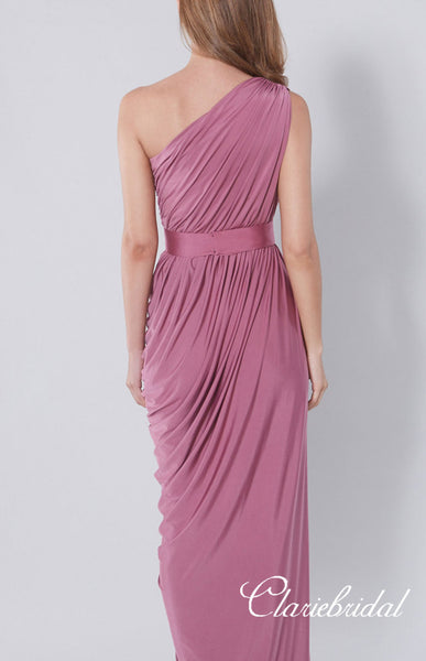 Pale Pink One Shoulder Sheath Jersey Bridesmaid Dresses