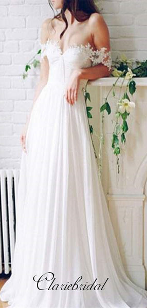 Sexy Lace Long A-line Chiffon Wedding Dresses, Off the Shoulder Wedding Dresses