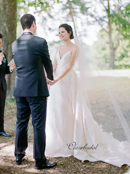 Popular Simple Design Wedding Dresses, Straps Cheap A-line Wedding Dresses