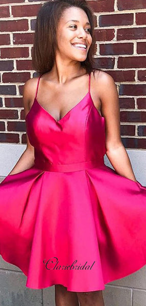 A-line Satin Short Prom Dresses, Straps Homecoming Dresses