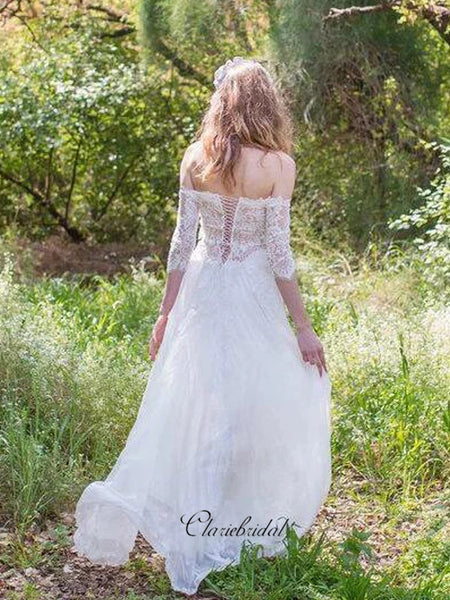 Elegant Lace Wedding Dresses, Off The Shoulder A-line Wedding Dresses