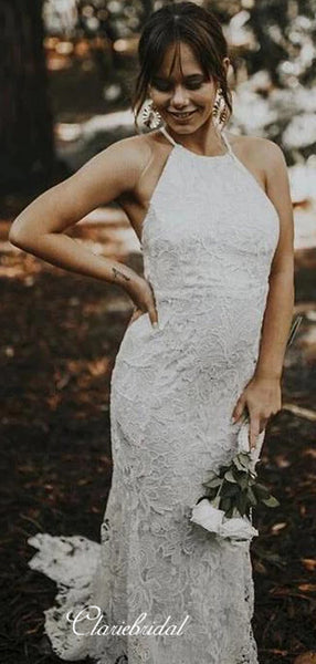 Sleeveless Sexy Wedding Dresses, Halter Lace Wedding Dresses