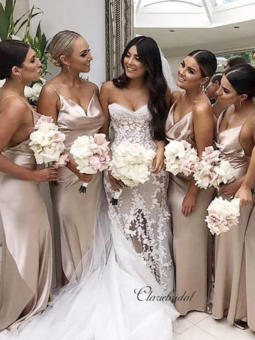 Spaghetti Straps Sexy Bridesmaid Dresses, Simple Cheap Bridesmaid Dresses