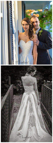 Sweetheart Strapless A-line Wedding Dresses, Simple Satin Wedding Dresses