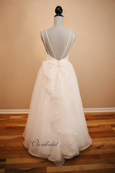 Spaghetti Straps A-line Wedding Dresses, Elegant Open Back Wedding Dresses