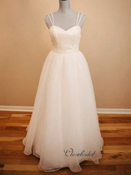 Spaghetti Straps A-line Wedding Dresses, Elegant Open Back Wedding Dresses