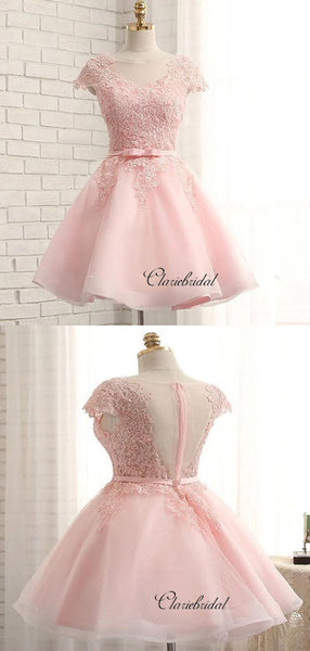 Cap Sleeves Lace Homecoming Dresses, Elegant Short Prom Dresses