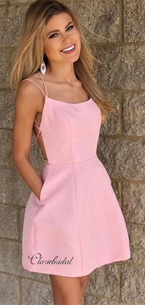Simple Open Back Homecoming Dresses, Short Prom Dresses With Pocket