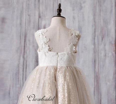 Lace Flower Girl Dresses, Sequins Flower Girl Dresses