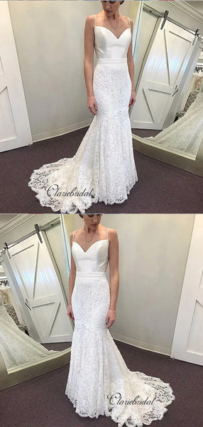 Spaghetti Straps Wedding Dresses, Mermaid Lace Wedding Dresses