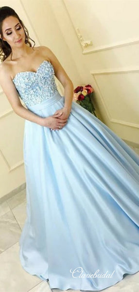 A-line Strapless Evening Party Prom Dresses, Lace Prom Dresses, 2020 Prom Dresses