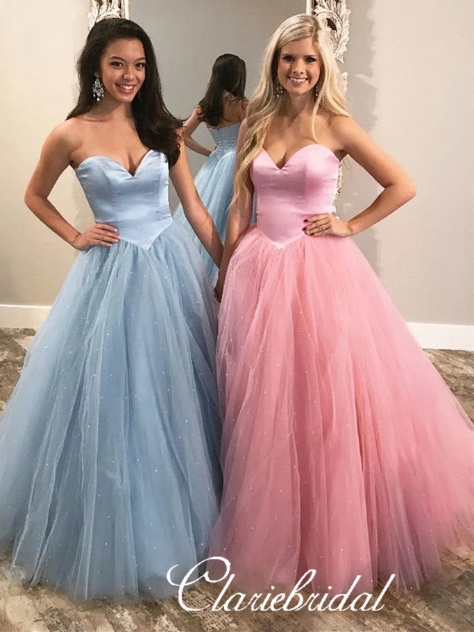 Sweetheart Sparkle Satin Tulle Prom Dresses, Princess Long Prom Dresses, Prom Dresses