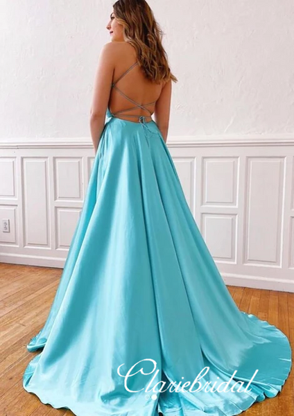 Simple Light Blue Prom Dresses, Side Slit Prom Dresses, Long Prom Dresses, 2020 Prom Dresses