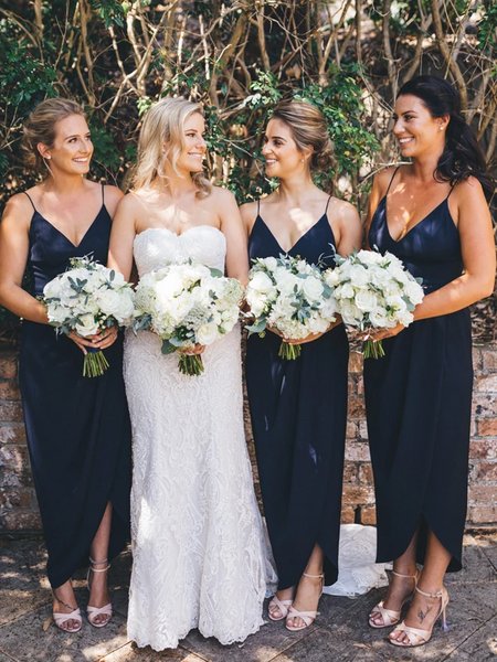 Navy Jersey V-neck Bridesmaid Dresses, 2020 Bridesmaid Dresses, Popular Bridesmaid Dresses