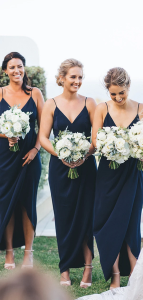 Navy Jersey V-neck Bridesmaid Dresses, 2020 Bridesmaid Dresses, Popular Bridesmaid Dresses