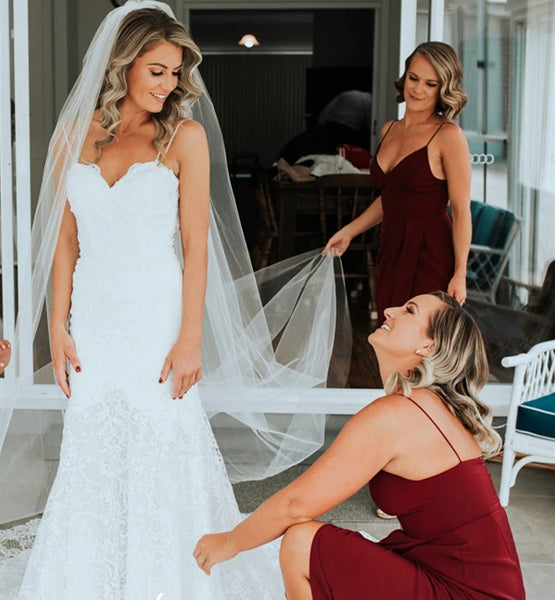 Burgundy Jersey Side Slit Bridesmaid Dresses, 2020 Bridesmaid Dresses, Long Bridesmaid Dresses