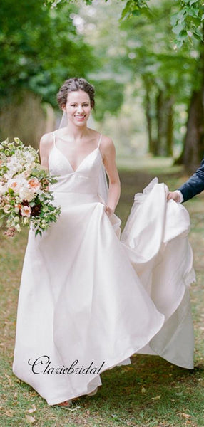 Popular Simple Design Wedding Dresses, Straps Cheap A-line Wedding Dresses