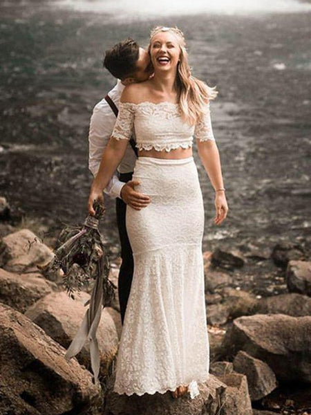 Two Pieces Mermaid Wedding Dresses, Popular Lace Wedding Dresses