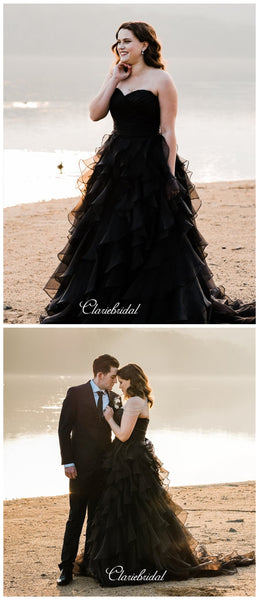 Sweetheart Black Wedding Dresses, Strapless Unique Wedding Dresses