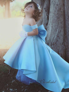 Off The Shoulder A-line Flower Girl Dresses, Satin Princess Wedding Girl Dresses