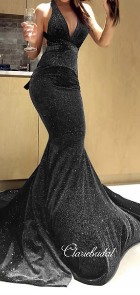 Sexy Open Back Sequins Prom Dresses, Mermaid Prom Dresses Long